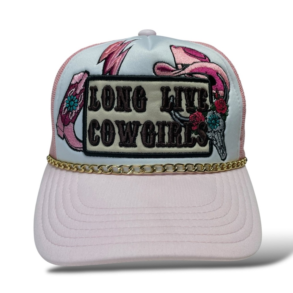 Women’s Cowgirl Boots Hat Embroidered Cap with Gold Chain